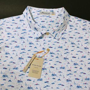 Peter Millar Feather Weight Golf Polo Size 2XL White Sail Boat Coast Rare